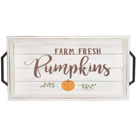 White "Farm Fresh Pumpkins" Thanksgiving Wood Tray {1}