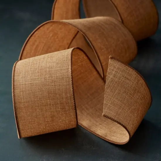 2.5" x 25ft. Faux Linen Wired Ribbon by Celebrate It&trade; D&eacute;cor Tan {5}