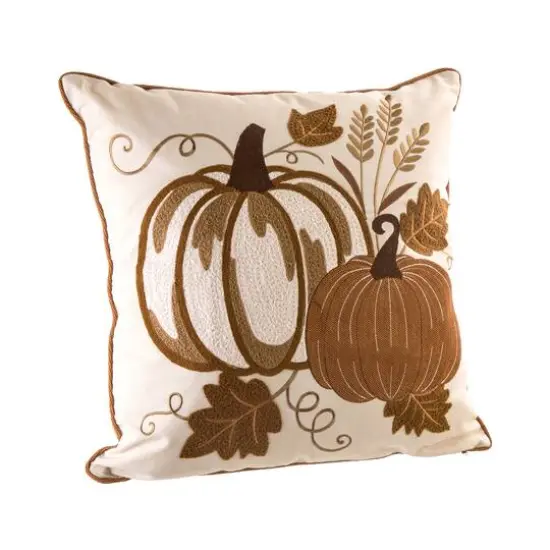 Glitzhome&reg; Cotton Embroidered Pumpkin Pillow Cover {15}