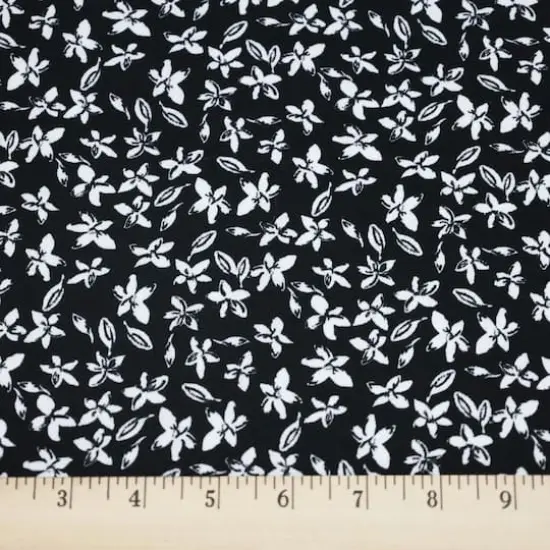 Fabric Merchants Leaves on Black Double Brushed Stretch Fabric {3}