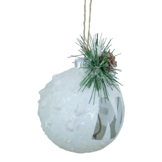 5" White Frosted NOEL with Holly and Berries Christmas Glass Ornament {4}