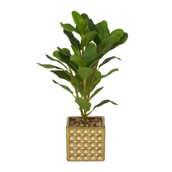 15" Glam Style Evergreen Artificial Foliage in Gold Porcelain Pot {7}