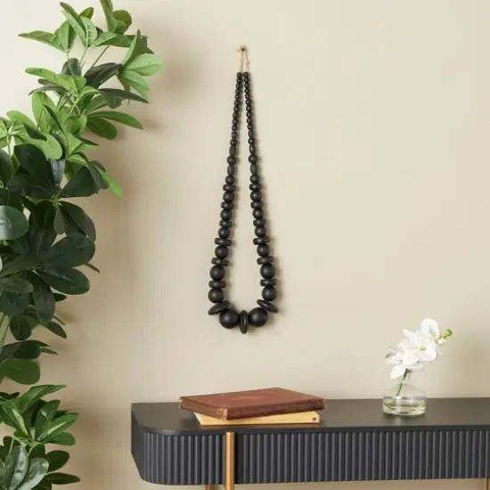 Black Wood Necklace Handmade Geometric Beaded Garland Sculpture {9}