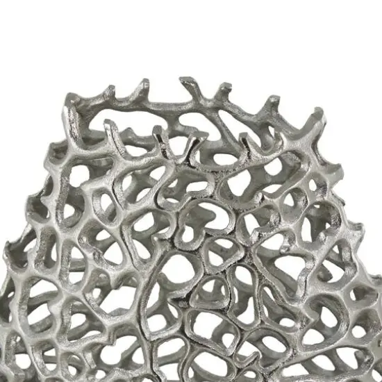 21" Silver Aluminum Metal Rounded Vase with Freeform Open Lattice Work {6}