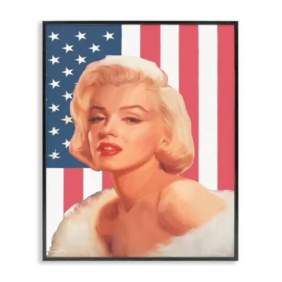 Stupell Industries Vintage Americana Icon Marilyn over US Flag Framed Giclee Art Black {1}