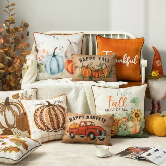 Glitzhome&reg; Faux Burlap Fall Pumpkin Pillow {12}