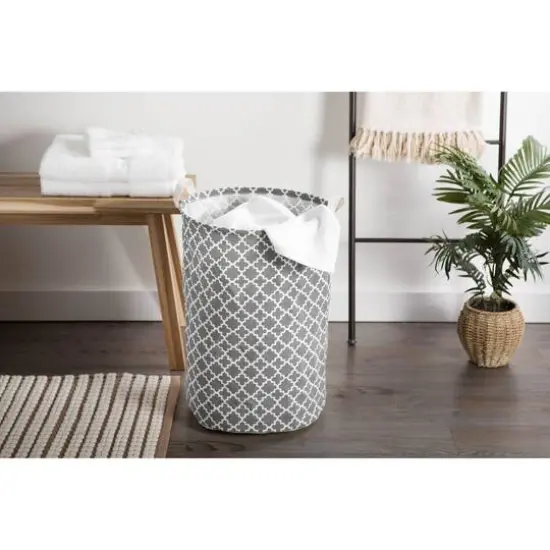 DII® Round Lattice PE-Coated Cotton Polyester Laundry Hamper Gray {5}