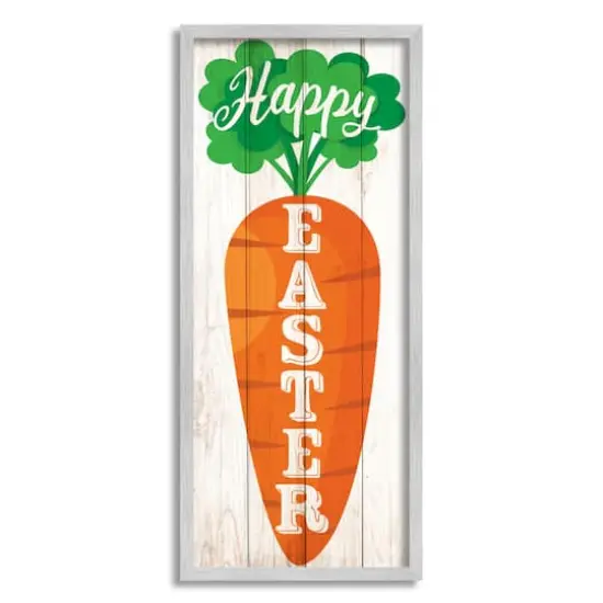 Stupell Industries Happy Easter Vertical Rustic Carrot Sign Phrase Framed Giclee Art Gray {1}