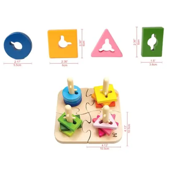 Hape Wooden Toddler Stacking Shape Peg Puzzle {4}