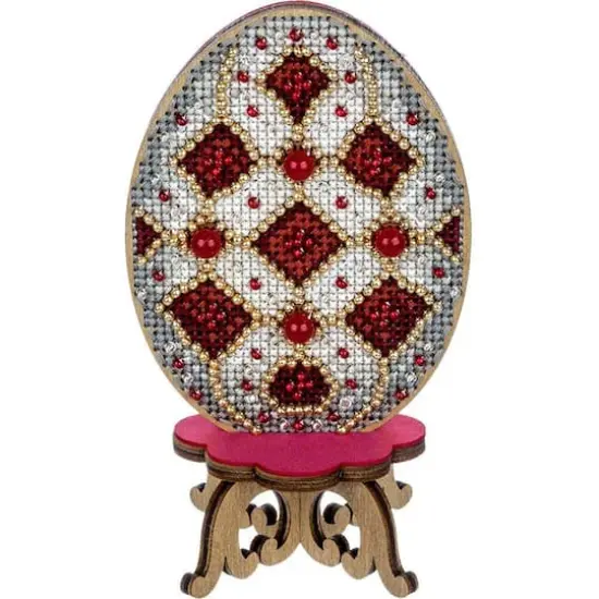 Wonderland Crafts Red, White & Gold Egg Cross Stitch on Wood Kit {1}