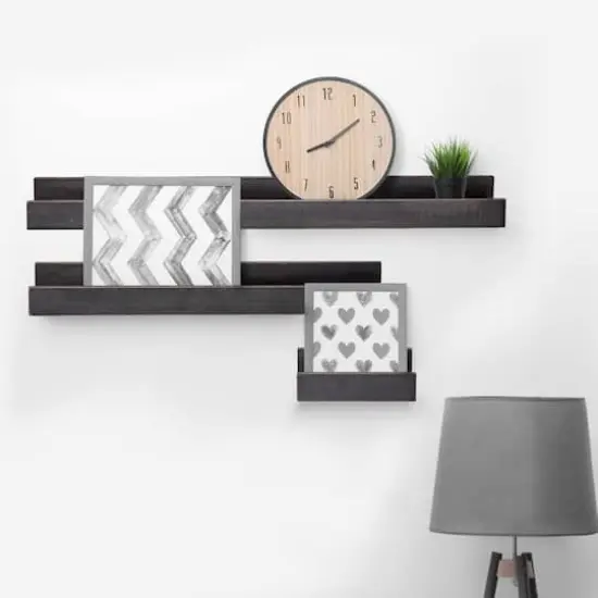 Black Floating Wooden Wall Shelves Set {3}