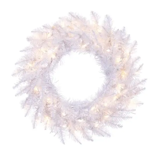 24" Pre-Lit Sparkle White Spruce Artificial Christmas Wreath, Warm White LED Lights {1}