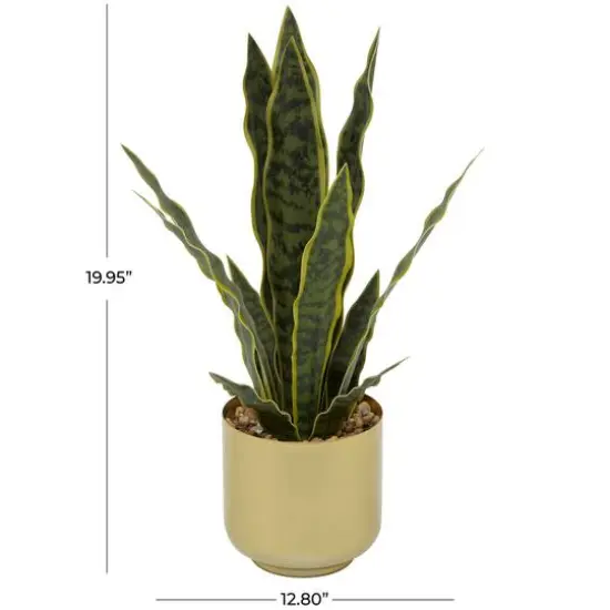 20" Green Snake Faux Foliage Artificial Plant with Gold Porcelain Pot {6}
