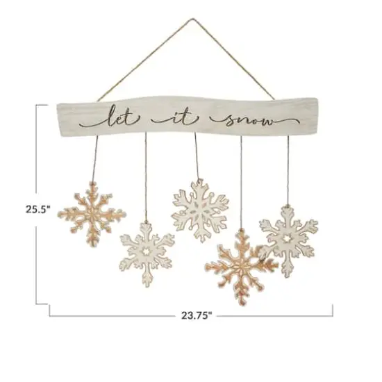 Hello Honey® 25.5" White & Brown Let It Snow Fir Wood Snowflake Wall Hanging {4}