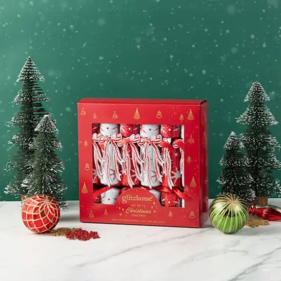 Glitzhome&reg; 12PK 1.25"D x 10"H Christmas Snowflake with Bow Party Cracker with Gift Contents {3}