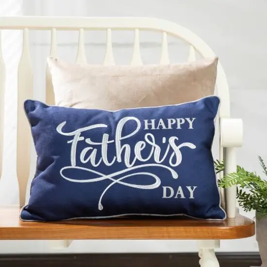 Glitzhome&reg; 18" Faux Burlap Happy Father's Day Pillow {3}