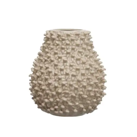 Hello Honey&reg; 10" Cream Round Embossed Stoneware Formed Vase {3}