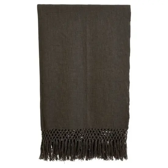 Hello Honey&reg; Charcoal Woven Cotton Throw Blanket with Crochet & Fringe {1}