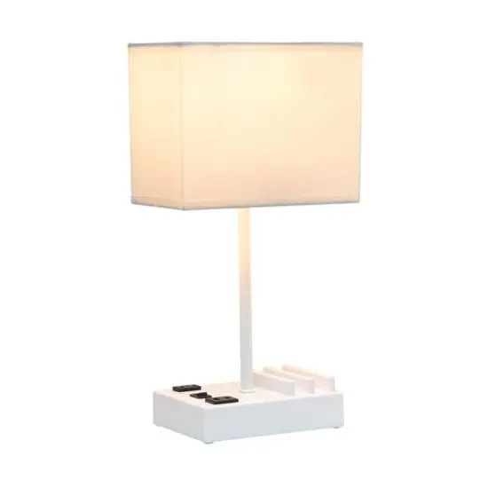 Simple Designs 15.3" Table Lamp with 2 USB Ports & Charging Outlet White Base/White Shade {5}