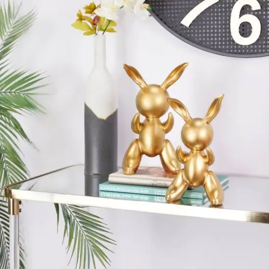 CosmoLiving by Cosmopolitan Set of 2 Gold Porcelain Glam Sculpture, 12" x 7" x 4" {8}