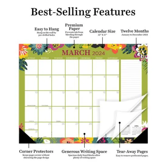TF Publishing 2024 Floral Large Desk Pad Monthly Blotter Calendar {4}