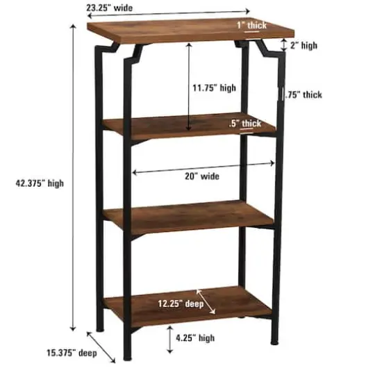 Household Essentials Crown 43" 4-Tier Bookshelf Brown {6}