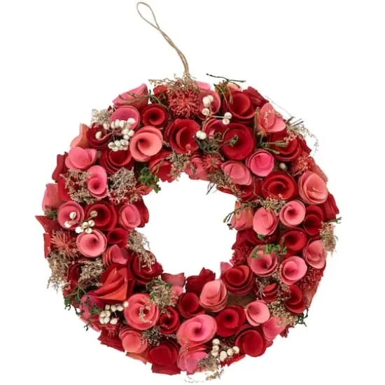 12" Pink & Red Flowers with White Berries & Twig Spring Wreath {1}