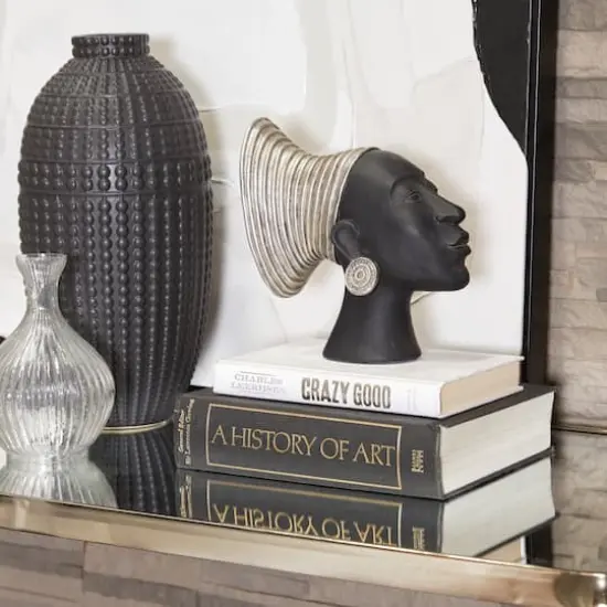 9" Black & Silver Finish Africa Inspired Woman Face Sculpture {3}