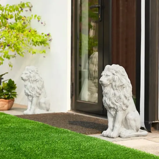 Glitzhome&reg; 20.75" MGO White Guardian Lion Sitting Statue {3}