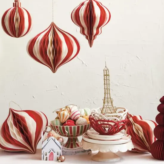 Hello Honey&reg; Red & Cream Glittering Honeycomb Paper Ornaments, 2ct. {4}