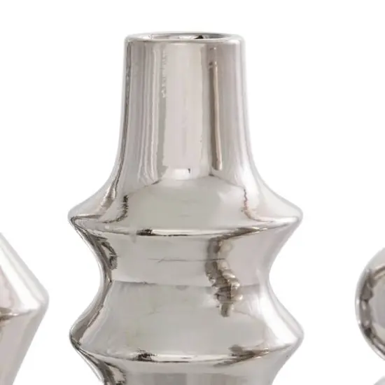 Silver Ceramic Abstract Bubble Ribbed Vase Set {7}