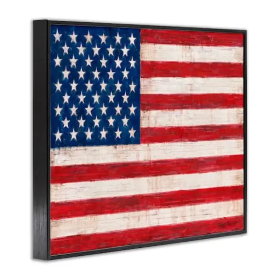 Stupell Industries Rustic American Flag Red White Blue Distressed Pattern Framed Giclee Art Black {4}