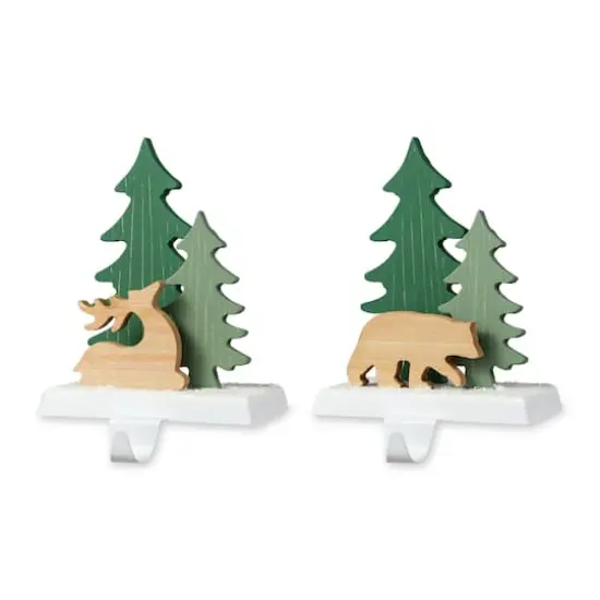 Glitzhome&reg; 6.5" Christmas Reindeer & Bear Stocking Holder Set {6}