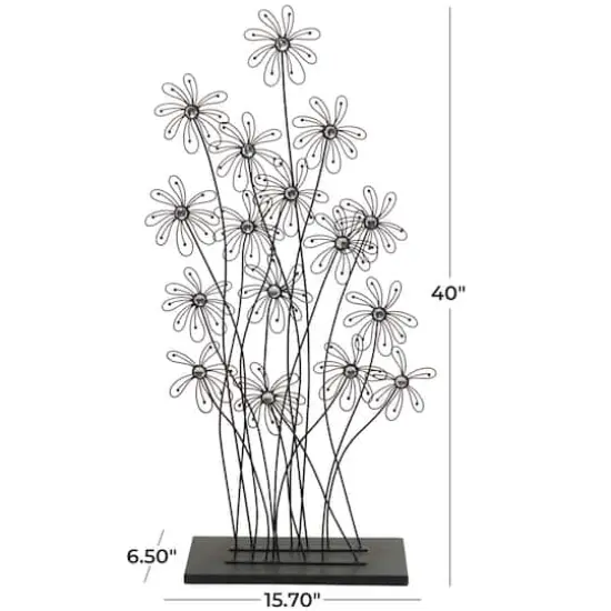 40" Black Metal Floral Sculpture with Crystal Embellishments {6}