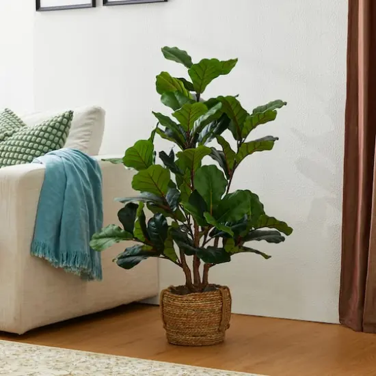 Glitzhome&reg; 3.5ft. Faux Fiddle Leaf Fig Tree in Pot {5}