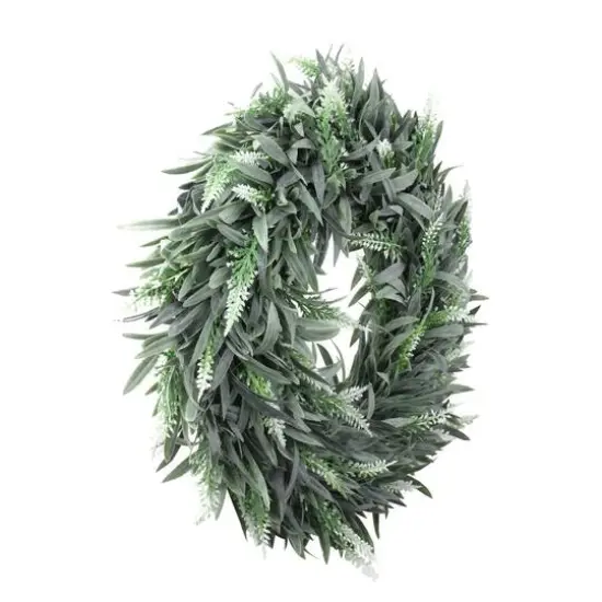 14" Green & White Wispy Lavender Spring Wreath {3}