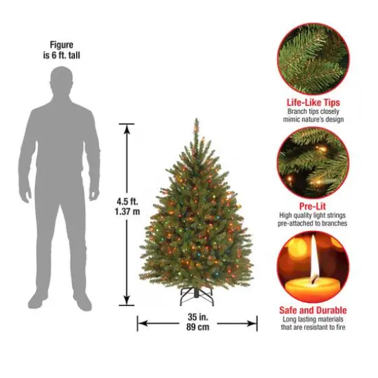 4.5 ft. Pre-Lit Dunhill&reg; Fir Full Artificial Christmas Tree, Multicolor Lights {7}