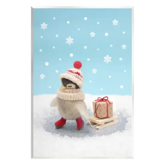 Stupell Industries Penguin Christmas Present Sled Wall Plaque Art {1}