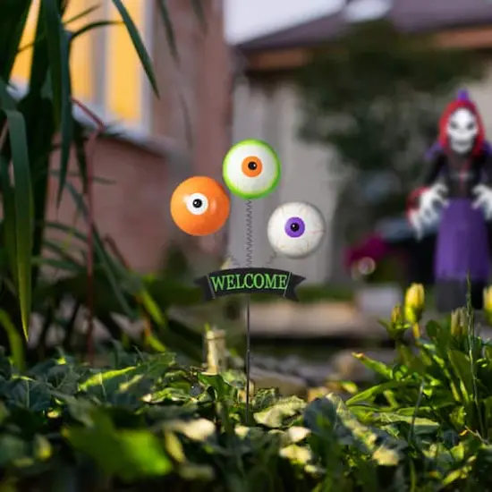 Glitzhome&reg; 35.25" Halloween Metal "WELCOME" Spring Eyeballs Yard Stake {5}