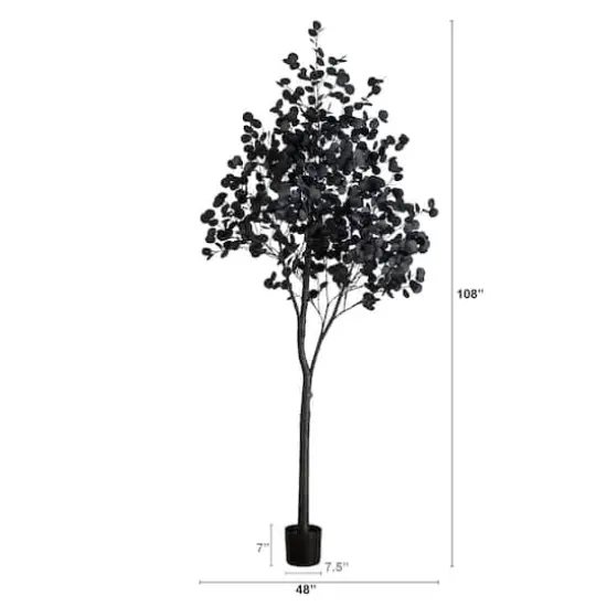 9ft. Pre-Lit Artificial Halloween Black Eucalyptus Tree with 700 Orange & Purple LED Lights {3}