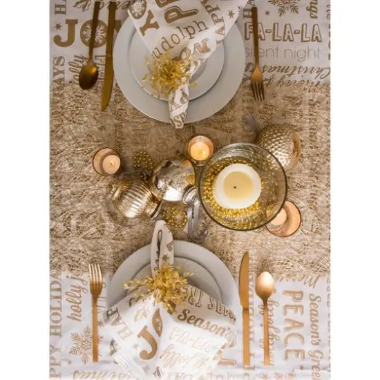 DII&reg; 84" Gold Christmas Collage Tablecloth {3}