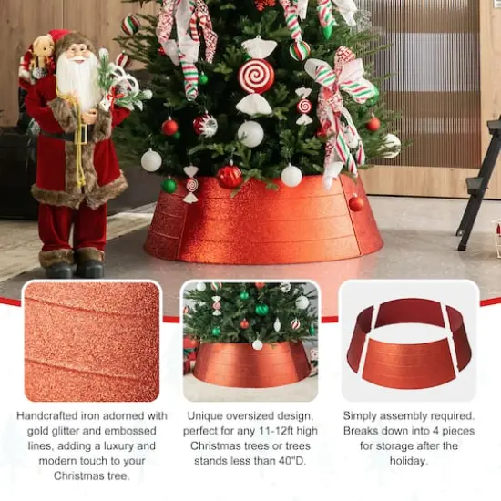 Glitzhome&reg; 3ft. Red Glitter Metal Tree Collar {8}