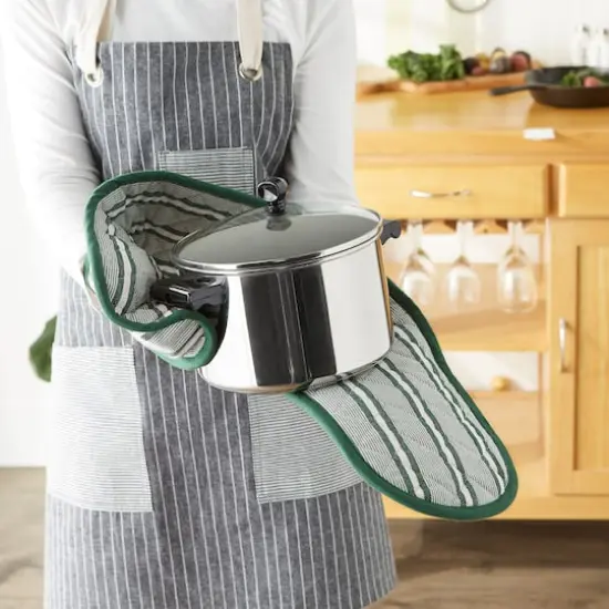 DII&reg; Chef Stripe Double Oven Mitt Dark Green {7}
