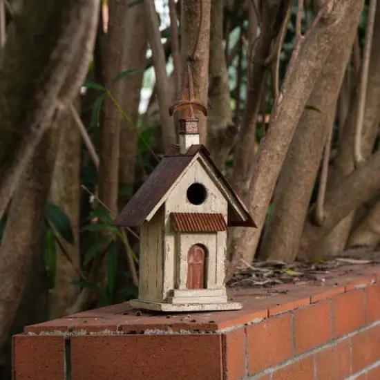 Glitzhome&reg; Tall Distressed Wood Church Bird House {4}