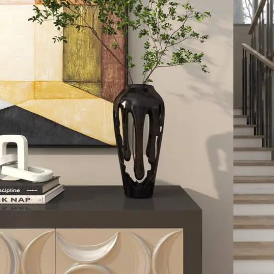 15" Black Aluminum Drip Vase with Melting Designed Body {8}