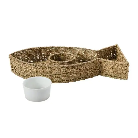 Hello Honey&reg; Hand-Woven Seagrass Fish Shaped Chip & Dip with Ceramic Bowl Set {5}