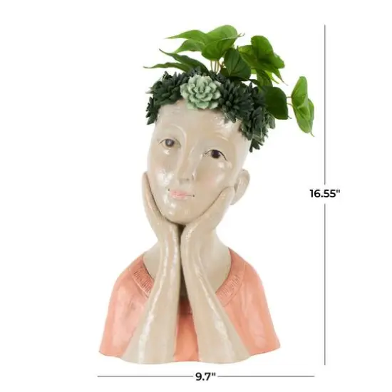 17" Woman Bust Planter with Succulent Crown {8}