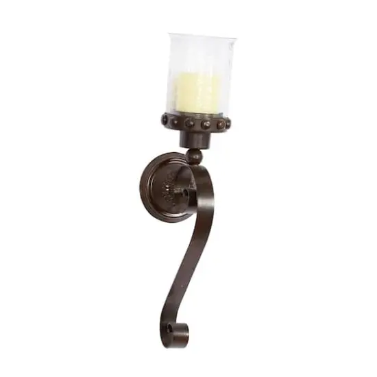 20" Brown Iron Traditional Candle Wall Sconce {1}