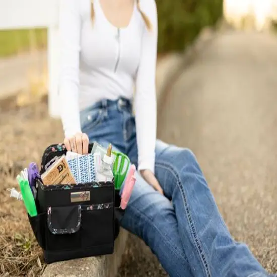 Everything Mary Black & Floral Collapsible Craft Caddy {10}