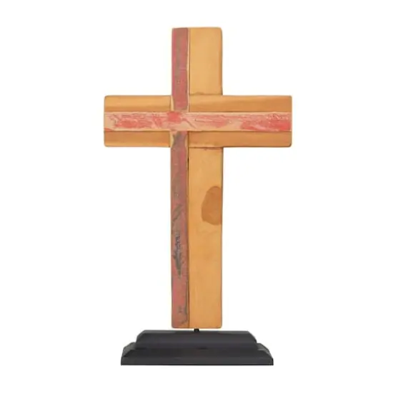 18" Brown Wood Modern Cross Sculpture {1}